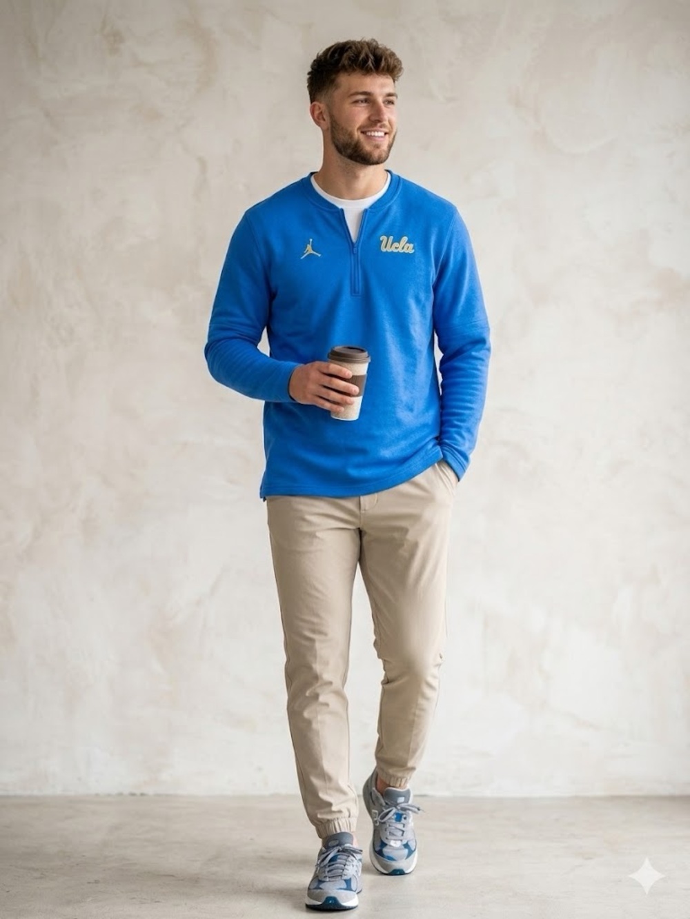 Jordan Brand UCLA Quarter Zip Pullover Blue Sweatshirt Mens Small Embroidered